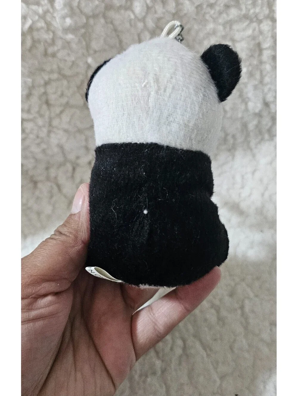 Mini Small Panda Bear Plush Keychain With Bamboo Toy Black & White 4